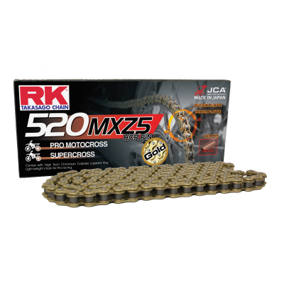 RK Cadena 520MXZ5 con 120 Eslabones Enganche Clip Rápido en Color Oro