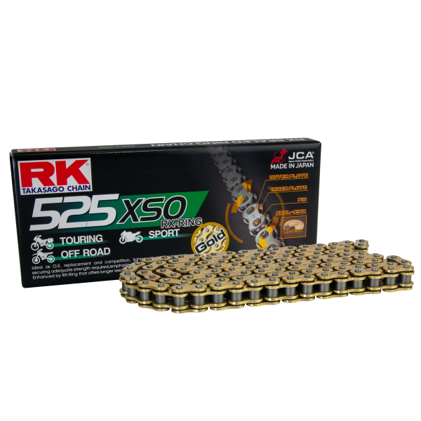 RK Cadena 525XSO con 124 Eslabones Enganche para Remachar en Color Oro