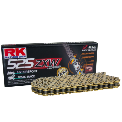 RK Cadena 525ZXW con 120 Eslabones Enganche para Remachar en Color Oro