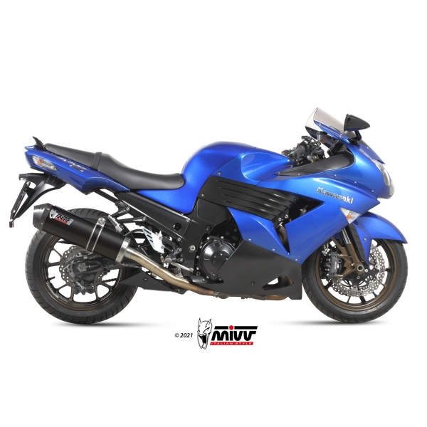 Mivv 2 Slip-On Oval black con tapa carbono Kawasaki ZZR 1400 2006-07