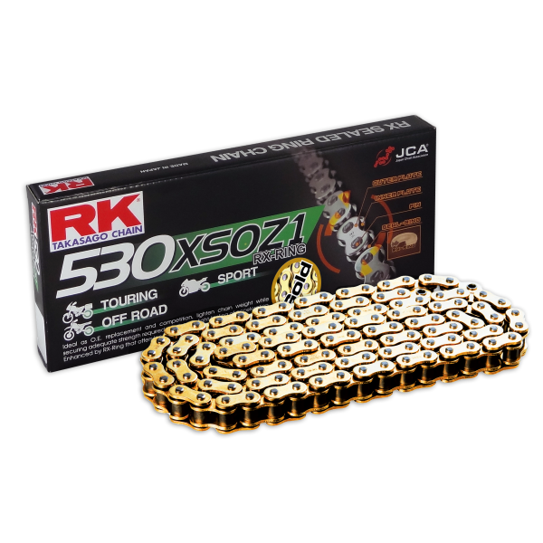 RK Cadena 530XSOZ1 con 118 Eslabones Enganche para Remachar en Color Oro