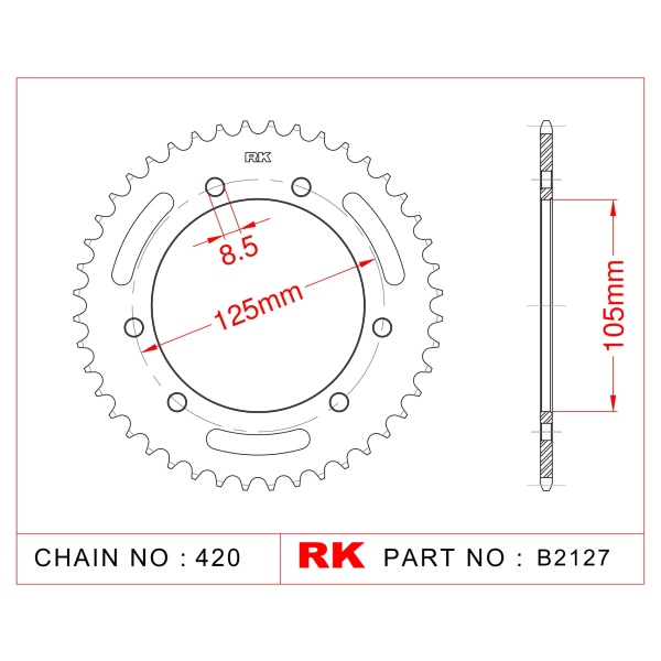 RK Corona de Acero de 53 Dientes. Paso de Cadena 420