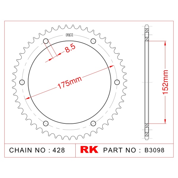 RK Corona de Acero de 57 Dientes. Paso de Cadena 428