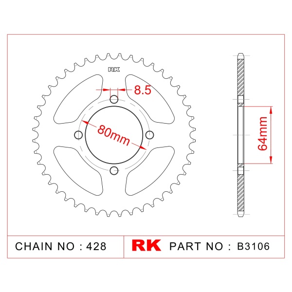 RK Corona de Acero de 43 Dientes. Paso de Cadena 428
