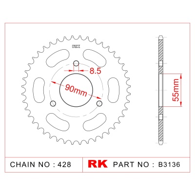 RK Corona de Acero de 46 Dientes. Paso de Cadena 428