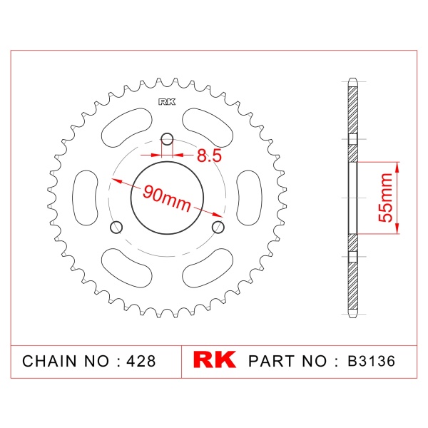 RK Corona de Acero de 46 Dientes. Paso de Cadena 428