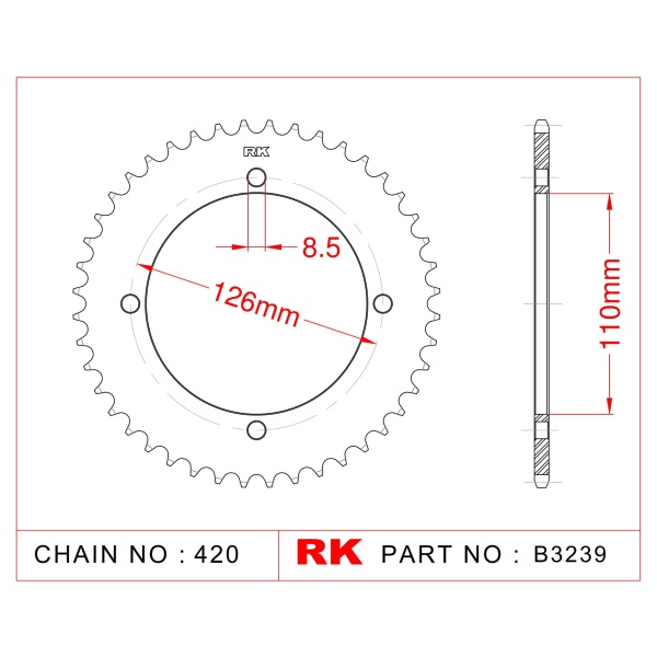 RK Corona de Acero de 47 Dientes. Paso de Cadena 428