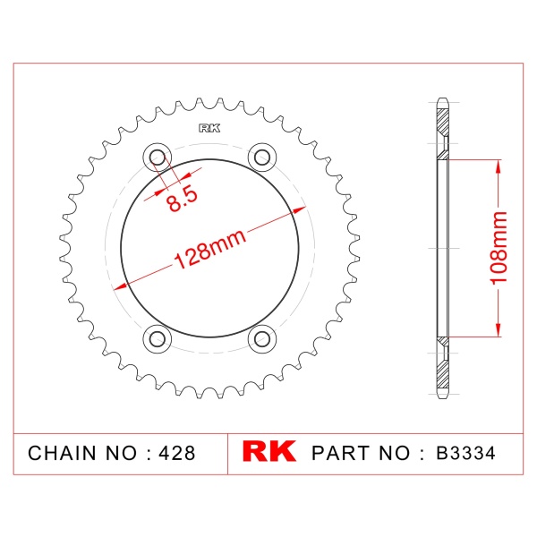 RK Corona de Acero de 51 Dientes. Paso de Cadena 428