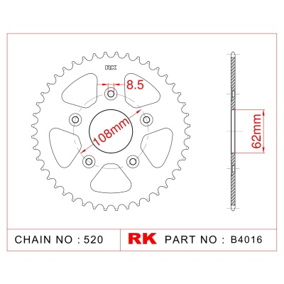 RK Corona de Acero de 39 Dientes. Paso de Cadena 520