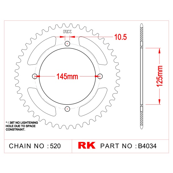 RK Corona de Acero de 40 Dientes. Paso de Cadena 520