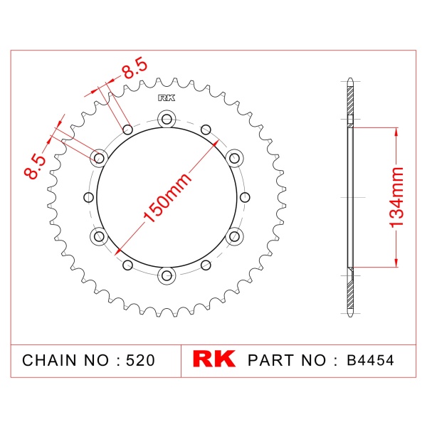 RK Corona de Acero de 48 Dientes. Paso de Cadena 520