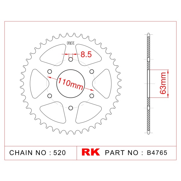RK Corona de Acero de 42 Dientes. Paso de Cadena 520