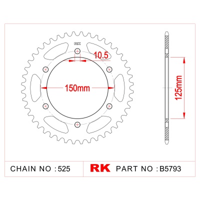 RK Corona de Acero de 44 Dientes. Paso de Cadena 525