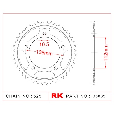 RK Corona de Acero de 45 Dientes. Paso de Cadena 525