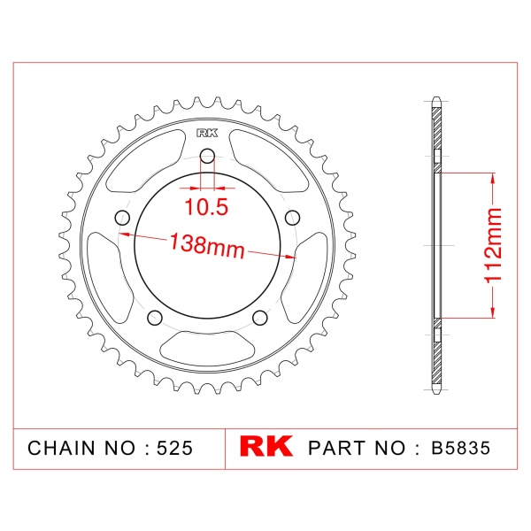 RK Corona de Acero de 45 Dientes. Paso de Cadena 525