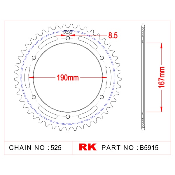 RK Corona de Acero en color negro de 50 Dientes. Paso de Cadena 525