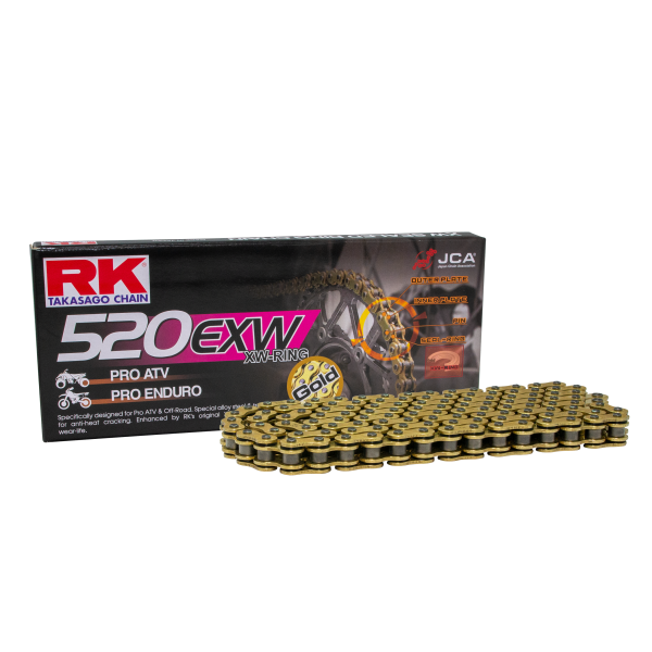 RK Cadena 520EXW con 120 Eslabones con Enganche con Clip Rápido en Color Oro