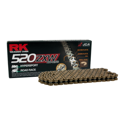 RK Cadena 520ZXW con 124 Eslabones Enganche para Remachar en Color Oro