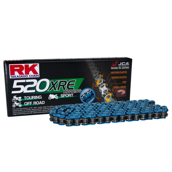 RK Cadena 525XRE con 124 Eslabones con Enganche para Remachar en Color Azul