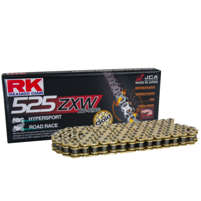 RK Cadena 525ZXW con 116 Eslabones con Enganche para Remachar en Color Oro