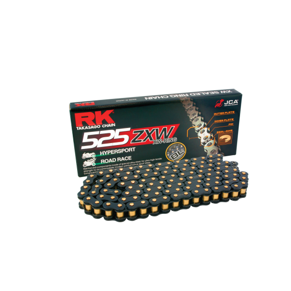 RK Cadena 525ZXW con 120 Eslabones con Enganche para Remachar en Color Negro