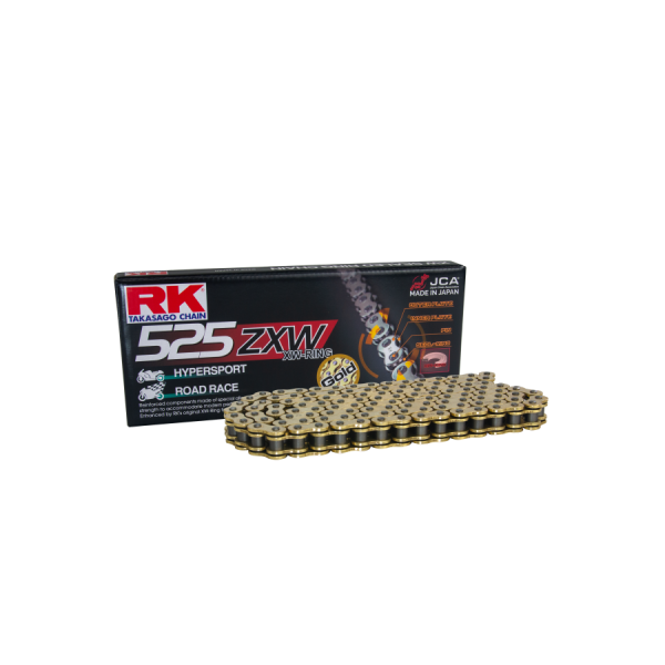 RK Cadena 525ZXW con 124 Eslabones Enganche para Remachar en Color Oro