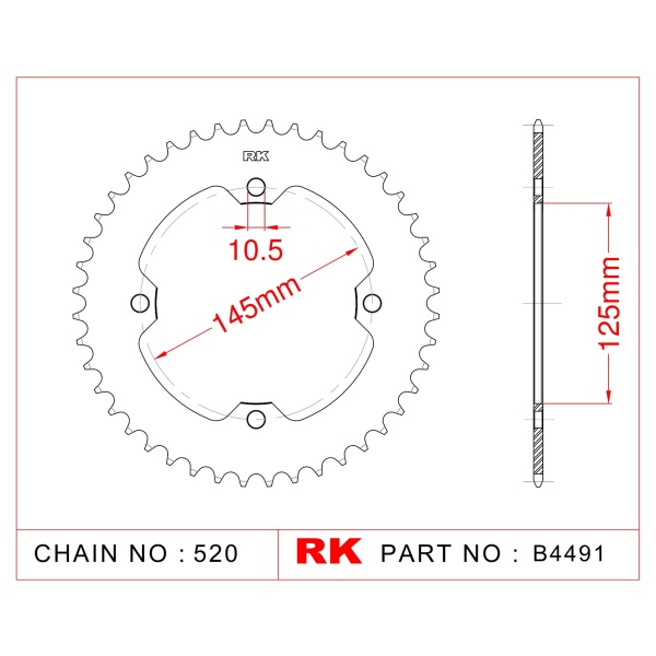 RK Corona de Acero de 39 Dientes. Paso de Cadena 520